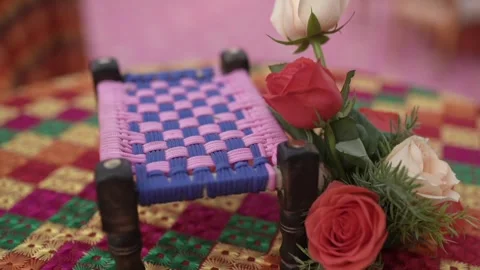 A Slow Motion Shot of an Indian Wedding Venue  Decoration in India Stock Footage 282012006