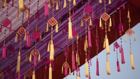 A Slow Motion Shot of an Indian Wedding Venue  Decoration in India Stock Footage 282012089