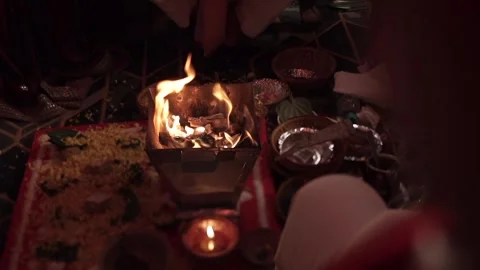 A Slow Motion Shot of an Indian Wedding where rituals are being performed Stock Footage 288078281