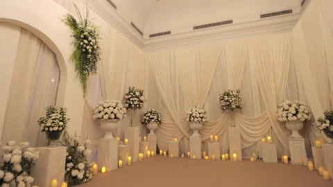 A Slow Motion Shot of an Indian Wedding Venue Decoration in India Stock Footage 294173853