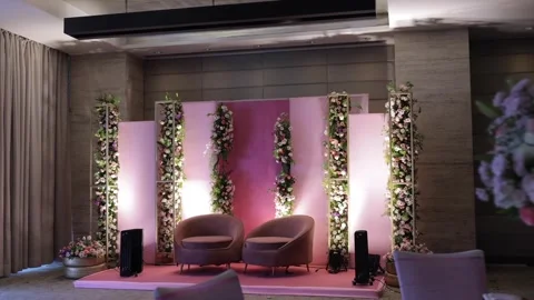 A Slow Motion Shot of an Indian Wedding Venue Decoration in India Stock Footage 296480899