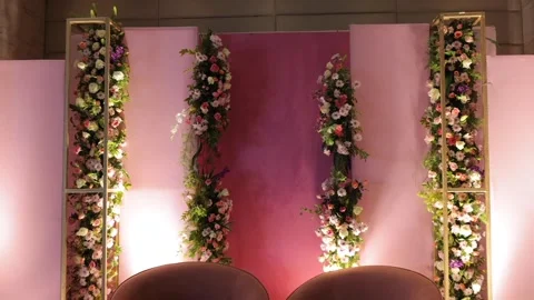 A Slow Motion Shot of an Indian Wedding Venue Decoration in India Stock Footage 296480906