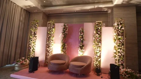 A Slow Motion Shot of an Indian Wedding Venue Decoration in India Stock Footage 296480909