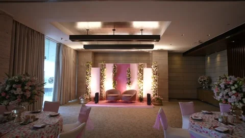 A Slow Motion Shot of an Indian Wedding Venue Decoration in India Stock Footage 296480911