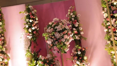A Slow Motion Shot of an Indian Wedding Venue Decoration in India Stock Footage 296480912
