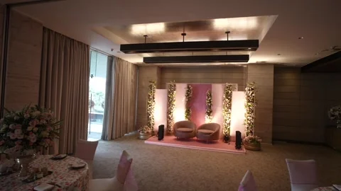 A Slow Motion Shot of an Indian Wedding Venue Decoration in India Stock Footage 296480914
