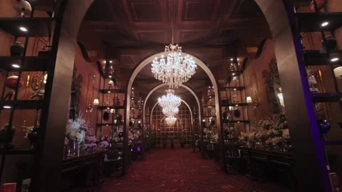 A Slow Motion Shot of an Indian Wedding Venue Decoration in India Stock Footage 296480945