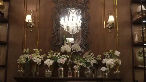 A Slow Motion Shot of an Indian Wedding Venue Decoration in India Stock Footage 296480949