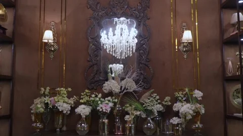 A Slow Motion Shot of an Indian Wedding Venue Decoration in India Stock Footage 296480974