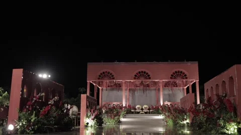 A Slow Motion Shot of an Indian Wedding Venue Decoration in India Stock Footage 312598680