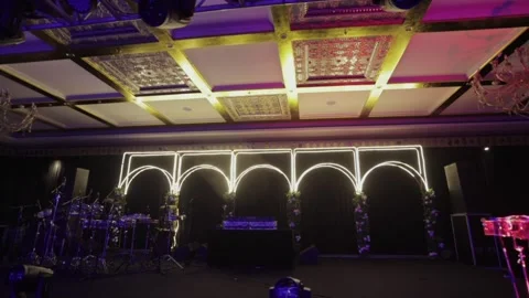 A Slow Motion Shot of an Indian Wedding Venue Decoration in India Stock Footage 313111426