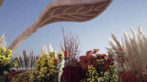 A Slow Motion Shot of an Indian Wedding Venue Decoration in India Stock Footage 313111449