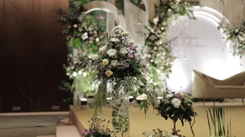 A Slow Motion Shot of an Indian Wedding Venue Decoration in India Stock Footage 313111484