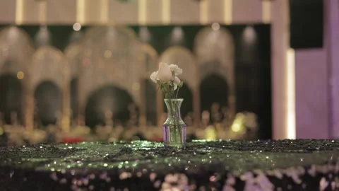 A Slow Motion Shot of an Indian Wedding Venue Decoration in India Stock Footage 313111496