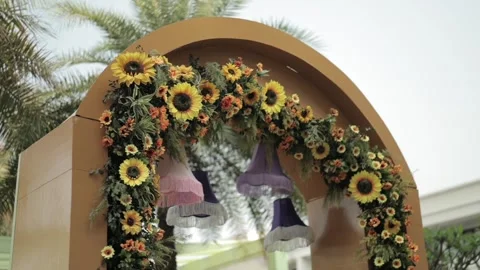 A Slow Motion Shot of an Indian Wedding Venue Decoration in India Stock Footage 313111663