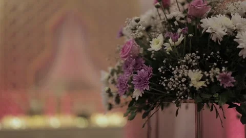 A Slow Motion Shot of an Indian Wedding Venue Decoration in India Stock Footage 313463347