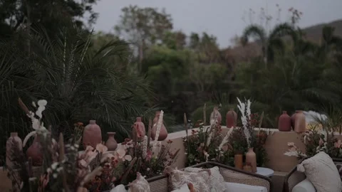 A Slow Motion Shot of an Indian Wedding Venue Decoration in India Stock Footage 313463448