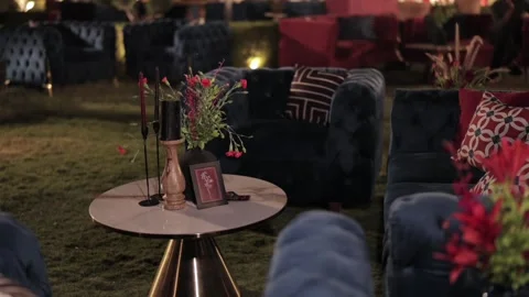 A Slow Motion Shot of an Indian Wedding Venue Decoration in India Stock Footage 313463546