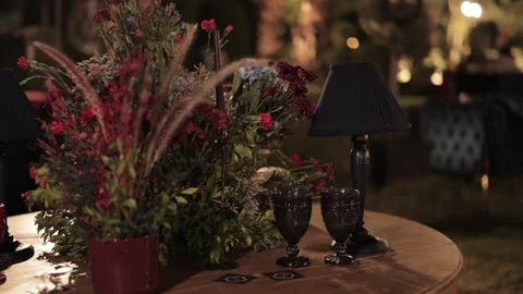 A Slow Motion Shot of an Indian Wedding Venue Decoration in India Stock Footage 313463552