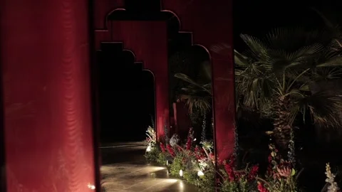 A Slow Motion Shot of an Indian Wedding Venue Decoration in India Stock Footage 313463565