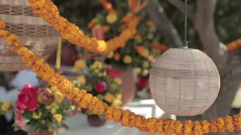 A Slow Motion Shot of an Indian Wedding Venue Decoration in India Stock Footage 313872291