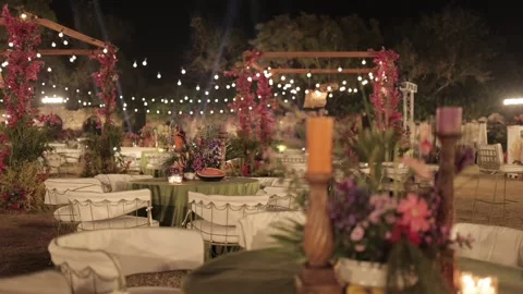 A Slow Motion Shot of an Indian Wedding Venue Decoration in India Stock Footage 313872553