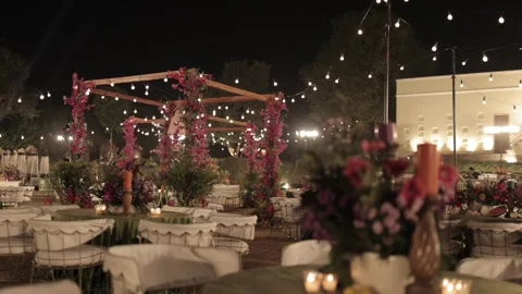 A Slow Motion Shot of an Indian Wedding Venue Decoration in India Stock Footage 314147355
