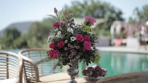 A Slow Motion Shot of an Indian Wedding Venue Decoration in India Stock Footage 314147461