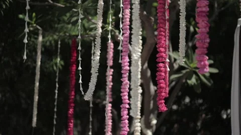 A Slow Motion Shot of an Indian Wedding Venue Decoration in India Stock Footage 314147482