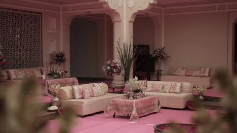 A Slow Motion Shot of an Indian Wedding Venue Decoration in India Video stock 314147657