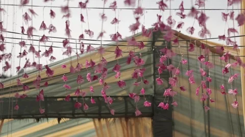 A Slow Motion Shot of an Indian Wedding Venue Decoration in India Stock Footage 314816461