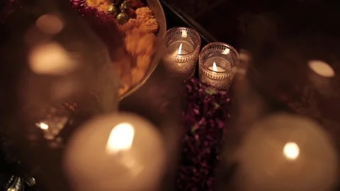 A Slow Motion Shot of an Indian Wedding Venue Decoration in India Stock Footage 314816656