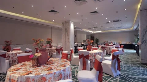 A Slow Motion Shot of an Indian Wedding Venue Decoration in India Stock Footage 317077643