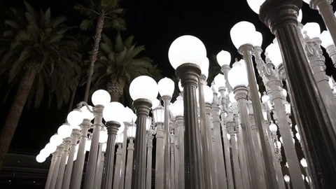 Slow motion shot of LACMA lights Stock Footage 101513443