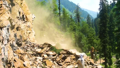 Slow motion shot of land sliding in hilly area of Pakistan. (3) Stock Footage 200750787