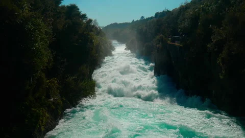Slow-motion shot Looking down Huka Falls from Bridge Stock Footage 250139923