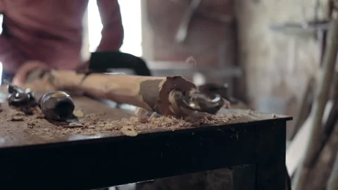Slow motion shot of a man drilling on wood Stock Footage 147105410