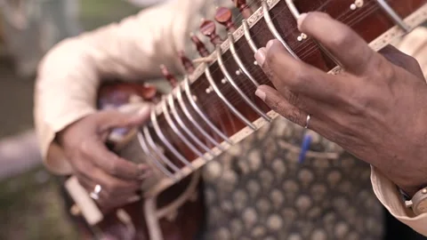A Slow Motion Shot of a man Playing Sitar at an Indian Wedding Stock Footage 300828580