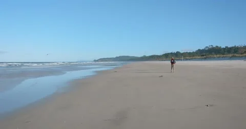 Slow-motion shot of a man walking alone on a remote beach Stock-Footage 279859180