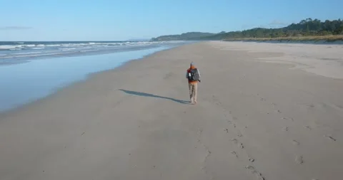 Slow-motion shot of a man walking alone on a remote beach Stock-Footage 279859188