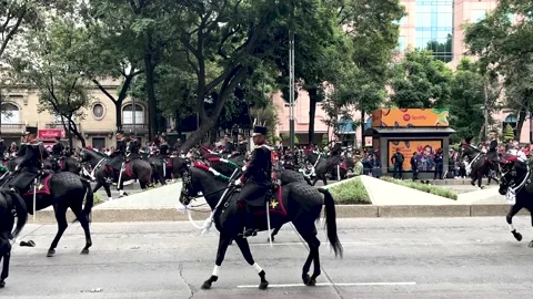 Slow motion shot of the mexican army cavalry corps during the independence Stock Footage 212064347