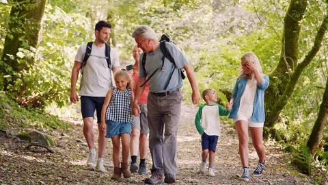 Slow Motion Shot Of Multi Generation Family Walking Towards Camera Along Vídeo Stock 99754149