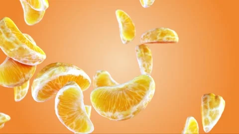 Slow Motion Shot of Oranges or Tangerines  Juicy Oranges  Flying Towards Camera  Stock Footage 246635337