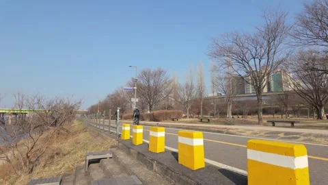 Slow motion shot of people doing activity at Hangang Park in Seoul, South Kor Stock Footage 292807007