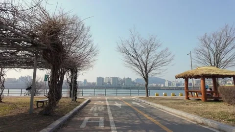Slow motion shot of people doing activity at Hangang Park in Seoul, South Kor Stock Footage 303232526