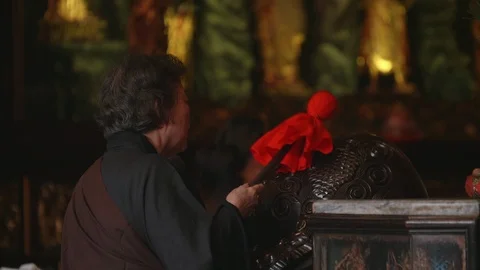 Slow motion shot of people make merit in Chinese Lunar New Year's Eve Stock Footage 88849986