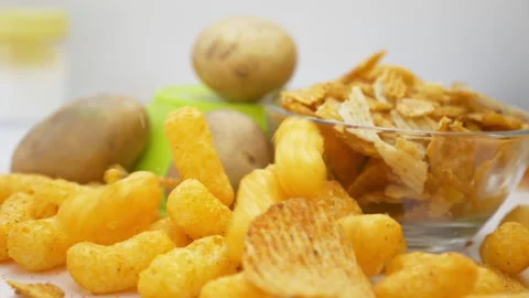 Slow Motion Shot of Potato Chips Stock-Footage 139812232
