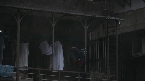 Slow motion shot of rain drop in asian old house Stock Footage 88861296