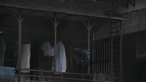 Slow motion shot of rain drop in asian old house Stock Footage 88861903