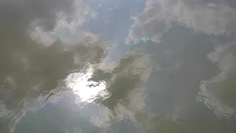 Slow motion shot of reflection of Beautiful  white clouds in a lake Stock Footage 200741179